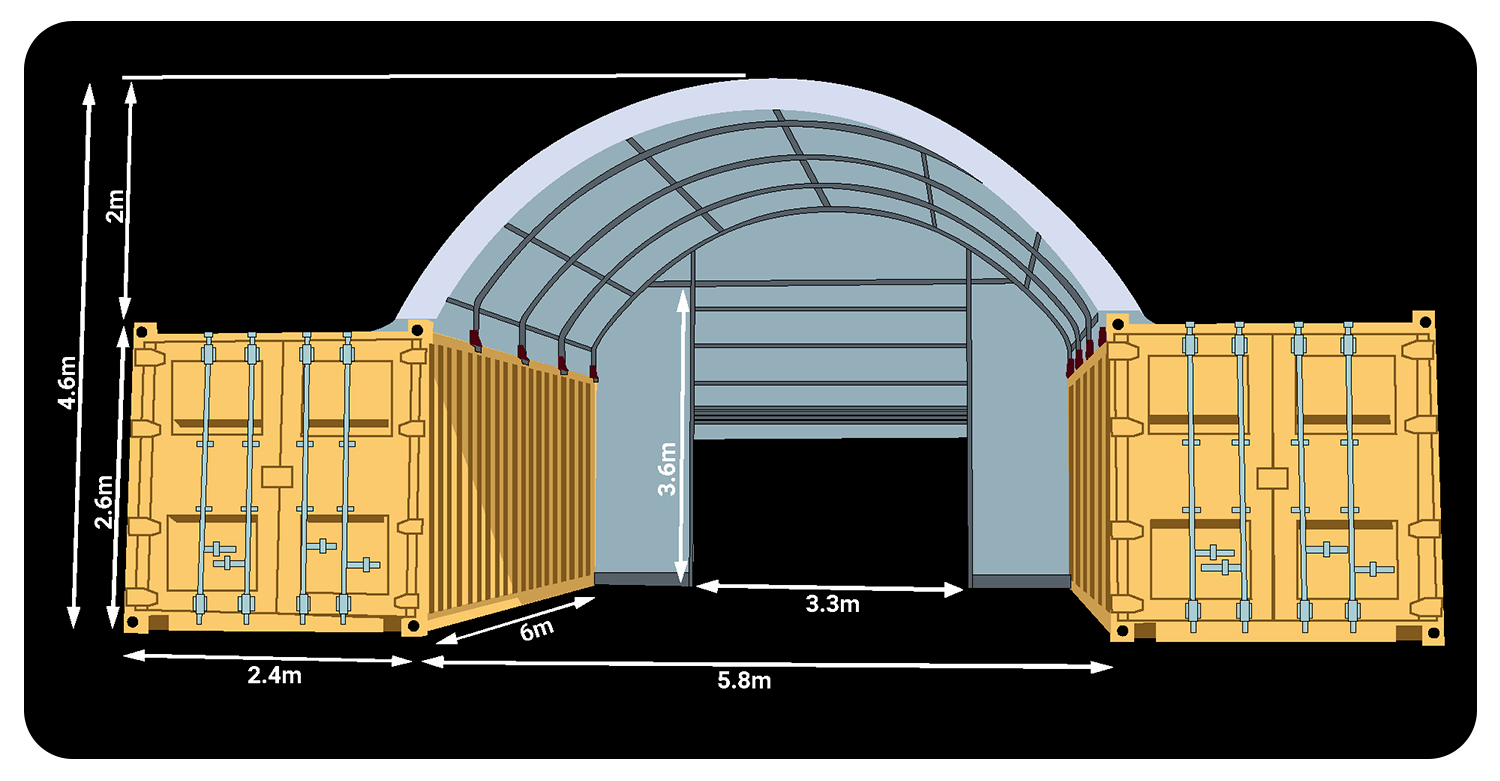 Rounded 6m 20ft Container Shelter