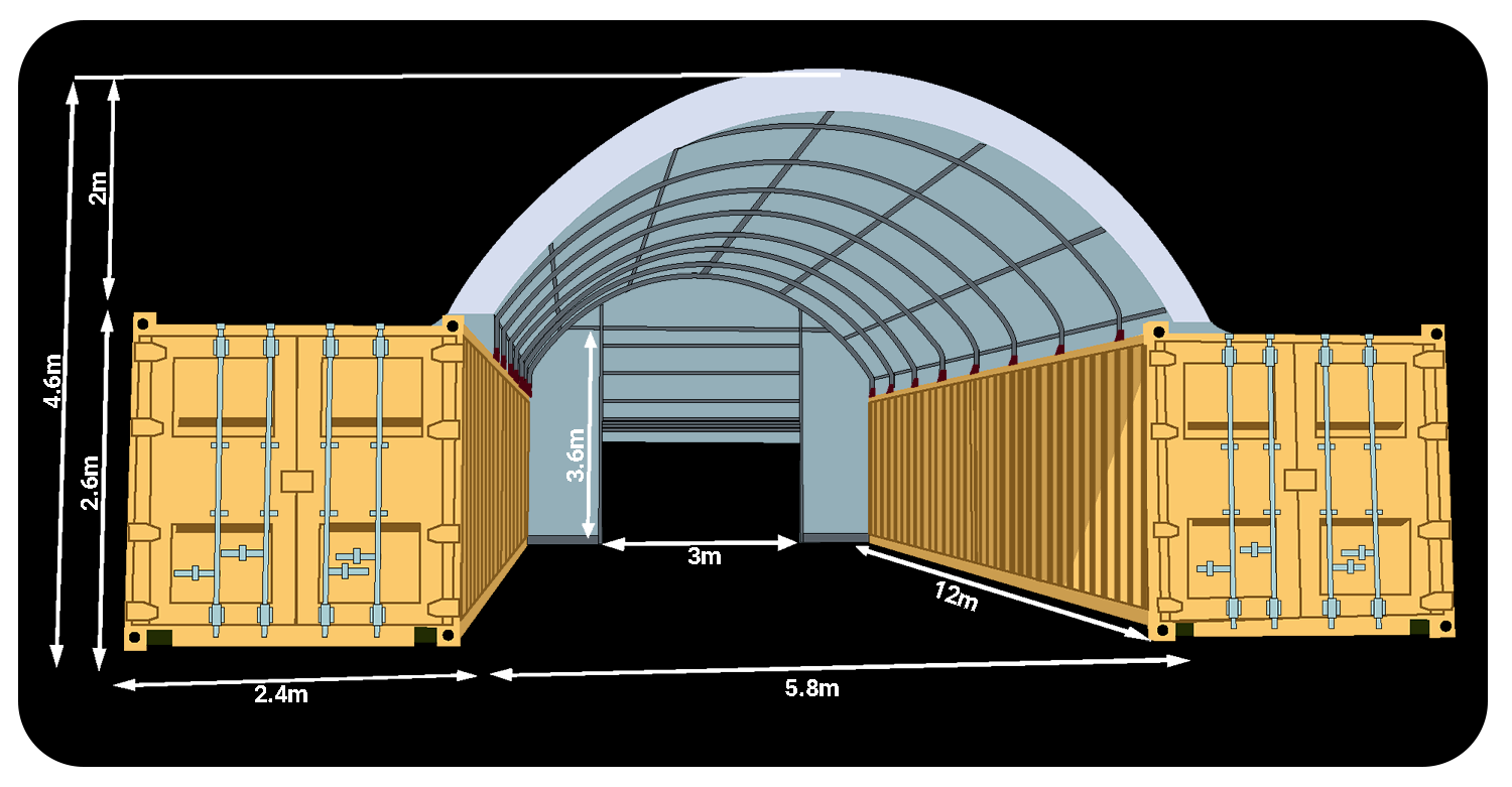 Rounded 6m 40ft Container Shelter